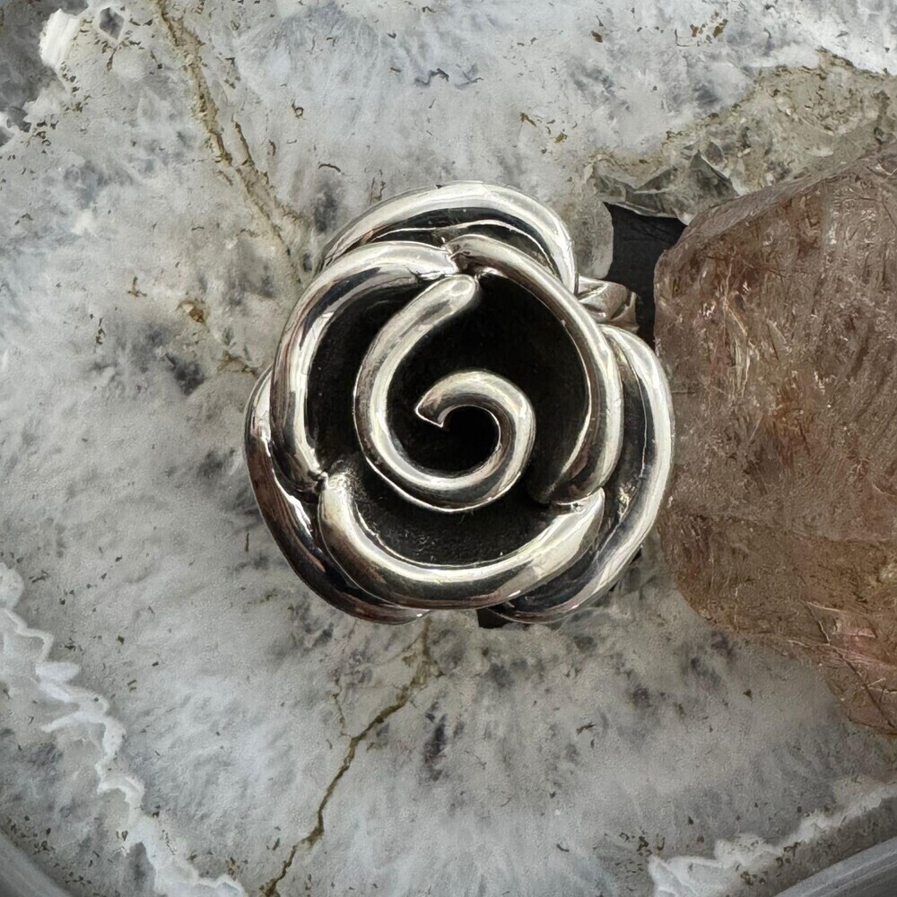 Sterling Silver Rose with Decorated Band Fashion Ring For Women, Taxco Mexico - Picture 4 of 10